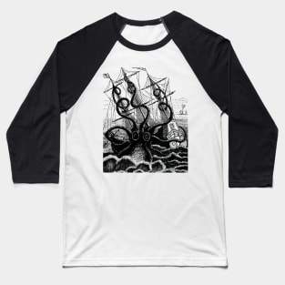 Kraken Attacks Boat Baseball T-Shirt